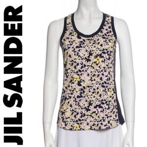 Jil Sander Navy Floral racer back sleeveless casual tank top size small
